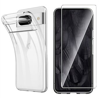 Voor Google Pixel 8 Clear TPU hoesje voor de telefoon met 2.5D gebogen gehard glas schermbeschermer.