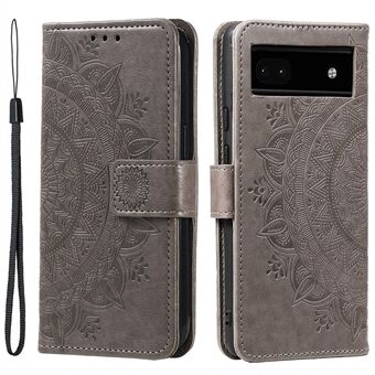 Voor Google Pixel 8a Hoesje Mandala Bloemen Geprint Leren Hoesje met Bandje