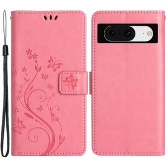 Voor de Google Pixel 8 Case Butterfly Imprint Wallet Telefoonhoesje van Leer.