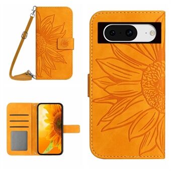 HT04 Voor Google Pixel 8a-hoesje met ingedrukt leer, smartphonehoesje met schouderriem.