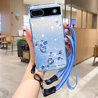 KADEM Voor Google Pixel 6a Hoesje met Strass Steentjes en Glitter, Telefoonhoesje van TPU met Strap