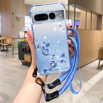 KADEM voor Google Pixel 7 Pro 5G hoesje Anti-kras Glitter TPU Cover met riem