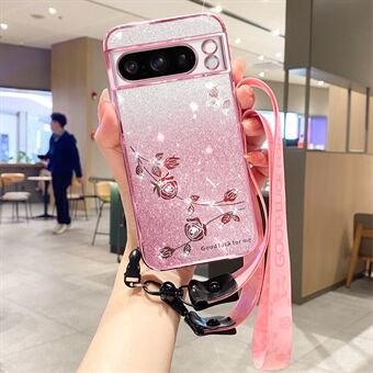 KADEM voor Google Pixel 8 Pro hoesje, zachte TPU glitter mobiele telefoonhoes met riem.