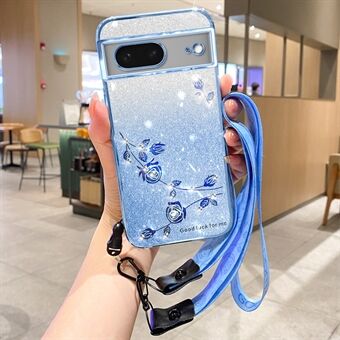 KADEM Voor Google Pixel 8 Hoesje TPU Glitter Smartphone Achterkant Cover met Bandje