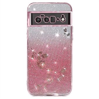 KADEM voor Google Pixel 6 Pro 5G hoesje Bloemdecor Stijlvolle Glitter Telefoonhoes