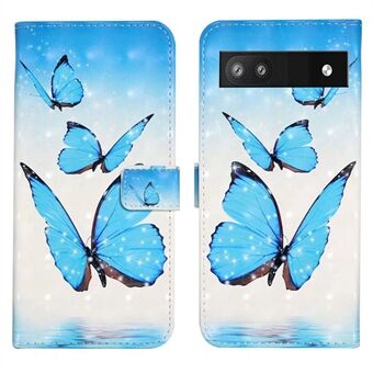 Voor Google Pixel 7a Hoesje van PU-leer met 3D-patroon en standaard