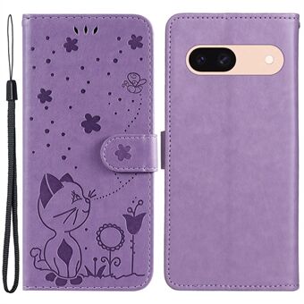 Voor de Google Pixel 8a KT Imprinting Flower Series-4 hoesje met standaard, PU-leren telefoonhoesje met portemonnee.