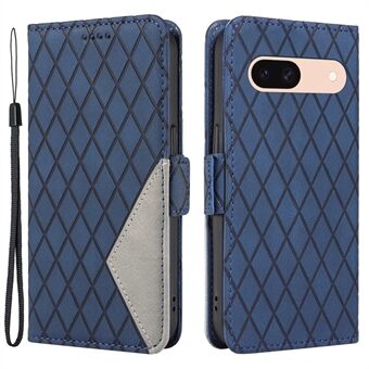 Voor Google Pixel 8a Hoesje Krasbestendig, Rhombus Geperforeerde Leren Telefoonhoesje.