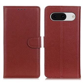 Voor Google Pixel 8a Hoesje Anti-Kras Litchi Textuur Portemonnee Lederen Telefoonhoes - Bruin