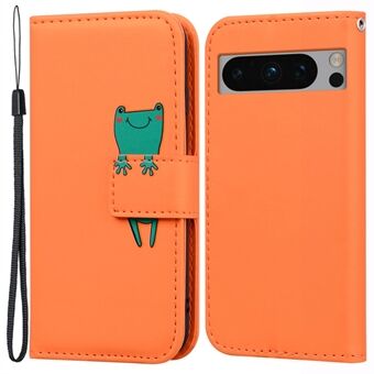 Voor Google Pixel 8 Pro leren standaardhoesje met cartoon dierenpatroon en koord.