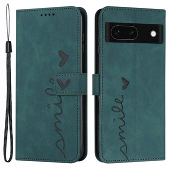 Voor Google Pixel 8a Telefoonhoesje, Skin-touch portemonnee met gegraveerde lederen cover.