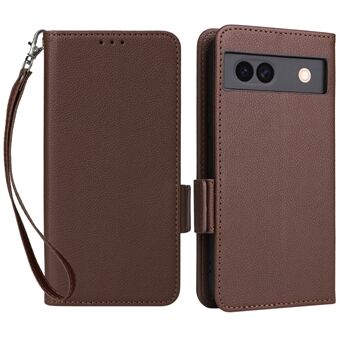 Voor Google Pixel 8a hoesje Schokbestendig Portemonnee Telefoonhoesje met Litchi Textuur PU Leren Flip Cover met Strap