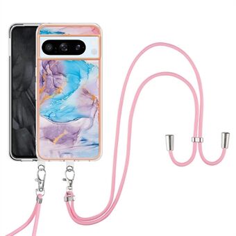 YB IMD Serie-4 voor Google Pixel 8 Pro hoesje TPU marmeren bloemenpatroon achterkant met halskoord