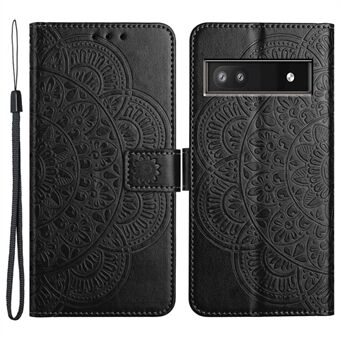 Voor Google Pixel 7a PU lederen portemonnee hoes hoesje met bloemmotief.