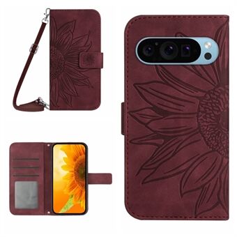 HT04 Voor de Google Pixel 9 Pro XL Leren hoesje met Schouderband Telefoonhoesje met Portemonnee Stand