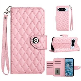 YB Imprinting Series-8 voor Google Pixel 8 Pro Hoesje Portemonnee met Rhombus Patroon Telefoonhoesje met Handige Strap