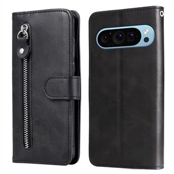 Voor de Google Pixel 9 / Pixel 9 Pro hoes met ritssluiting zakje, gemaakt van leer met een portemonnee-stijl telefoonhoes.
