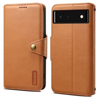 DENIOR voor Google Pixel 6 schokbestendige hoes met koeienhuid textuur leren telefoonhoes.