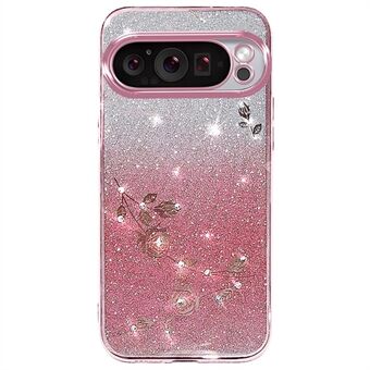 KADEM voor Google Pixel 9 Pro XL Bloemontwerp Glitter Telefoonhoesje TPU Cover