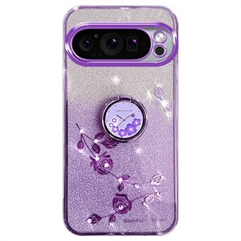 KADEM Voor Google Pixel 9 Pro XL Mobiele Telefoonhoesje met Ring Kickstand Glitter Schokbestendige TPU Cover