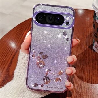 KADEM Voor Google Pixel 9 / Pixel 9 Pro Hoesje TPU Cover met Strass Bloem Telefoonbeschermer Ontwerp met Gradiëntkleur