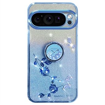 KADEM voor Google Pixel 9 / Pixel 9 Pro hoesje met Ring Kickstand en Rhinestone Flower design. Gemaakt van TPU-materiaal voor bescherming tegen krassen.