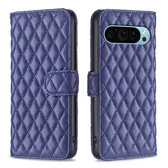 BINFEN COLOR BF Style-14 Voor Google Pixel 9 / Pixel 9 Pro Hoesje PU-leren Telefoonhoesje met Ruitjespatroon