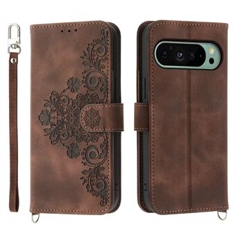 Voor Google Pixel 9 / Pixel 9 Pro, Leren Telefoonhoes Portemonnee Hoes met 2 Bandjes Bloemenprint Kaarthouder