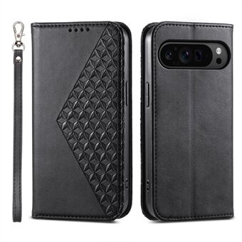 Telefoonhoesje voor Google Pixel 9 Pro XL Telefoonhouder Case PU Lederen Ruitvormig Geïmpregneerd Patroon Portemonnee