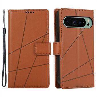 DF-06 Voor Google Pixel 9 / Pixel 9 Pro Wallet Hoesje PU Lederen Lijn Gedrukt Flip Telefoon Beschermer