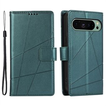 DF-06 Voor Google Pixel 9 / Pixel 9 Pro portemonnee hoesje van PU-leer met geëtste lijnen, flip telefoon beschermer.