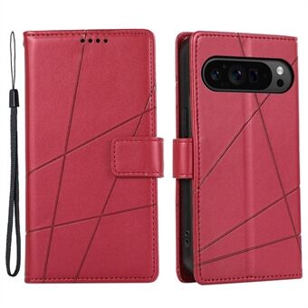 DF-06 Voor Google Pixel 9 Pro XL Beschermhoes Lijn Gedrukt PU Leren Portemonnee Telefoonhoesje