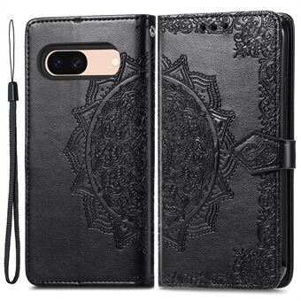 Voor Google Pixel 8a hoesje, Flip Wallet van PU-leer met mandala reliëf ontwerp telefoonhoesje.