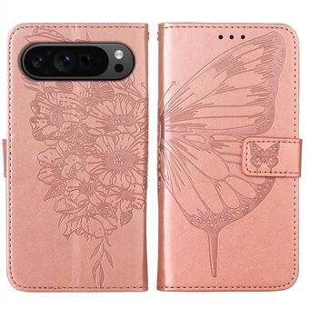 YB Imprinting Serie-4 Voor Google Pixel 9 Pro XL Telefoonhoesje, Lederen+TPU Hoesje Met Vlinderpatroon