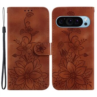 Voor Google Pixel 9 / Pixel 9 Pro Leren Hoesje met leliebloem imprints Volledige bescherming Portemonnee Telefoonhoes