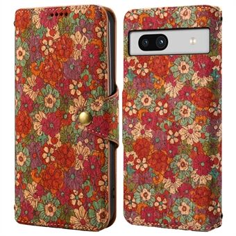 Voor Google Pixel 7a hoesje met bloemendesign bedrukking en lederen magnetische sluiting telefoonhoes.