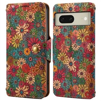 Voor Google Pixel 8 Hoesje PU Leren Flip Beschermhoes Bedrukt met Bloemenpatroon