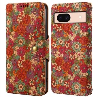 Voor Google Pixel 8a Leren Hoesje met Bloemenprint Portemonnee Telefoonhoesje met Stand