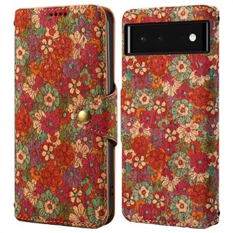 Voor Google Pixel 6 Leren Hoesje met Bloemenprint Portemonnee Telefoonhoesje met Stand