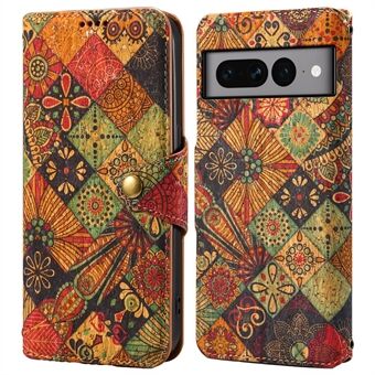 Voor Google Pixel 7 Pro 5G telefoonhoesje met patroonprint van leer en flipcover met portemonnee.