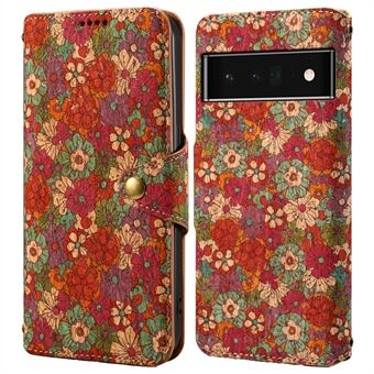 Voor Google Pixel 6 Pro 5G Leren Hoesje met Bloemenprint, Valbestendige Portemonnee Telefoonhoes met Stand