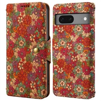 Voor Google Pixel 7 5G Hoesje met Bloemenprint en Portemonnee van Leer