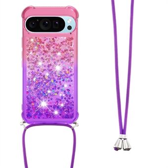 YB Quicksand Serie-6 voor Google Pixel 9 Pro XL TPU-hoesje Glitter Pailletten Gradiënt Telefoonhoesje met Lanyard.