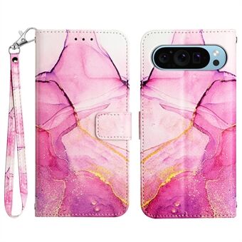 YB Patroonafdrukken Lederen Serie-5 voor Google Pixel 9 / Pixel 9 Pro Hoesje Portemonnee Stand Telefoonhoesje Marmer Patroon