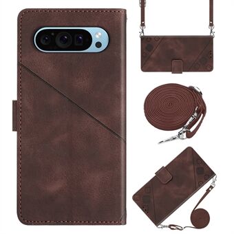 PT005 YB Imprinting Series-7 voor Google Pixel 9 / Pixel 9 Pro Wallet Hoesje met Crossbody Schouderband PU Leren Telefoonhoesje