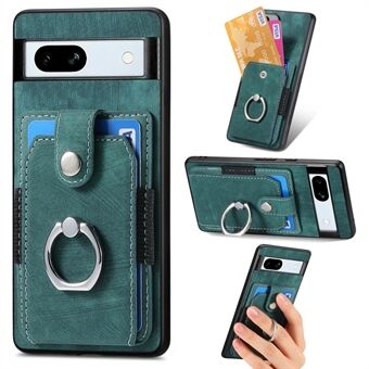 D2 Voor Google Pixel 7a hoesje met kaarthouder, ring en kickstand. Leer gecoate TPU telefoonhoes.