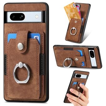 D2 Voor Google Pixel 7a Hoesje met Kaarthouder Ring Kickstand Lederen Gecoate TPU Telefoonhoes