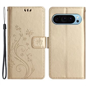 Voor de Google Pixel 9 Pro XL smartphonehoes met vlinderprint en anti-kras lederen portemonneehoes.