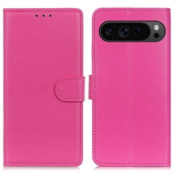 Voor Google Pixel 9 Pro XL Hoesje, PU Lederen Litchi Textuur Folio Flip Telefoonhoes