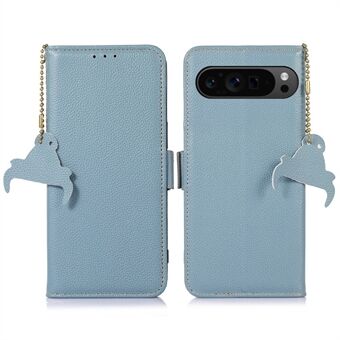 Voor de Google Pixel 9 / Pixel 9 Pro Case Echt koeienleer+TPU RFID-blokkerende telefoonportemonneehoes.